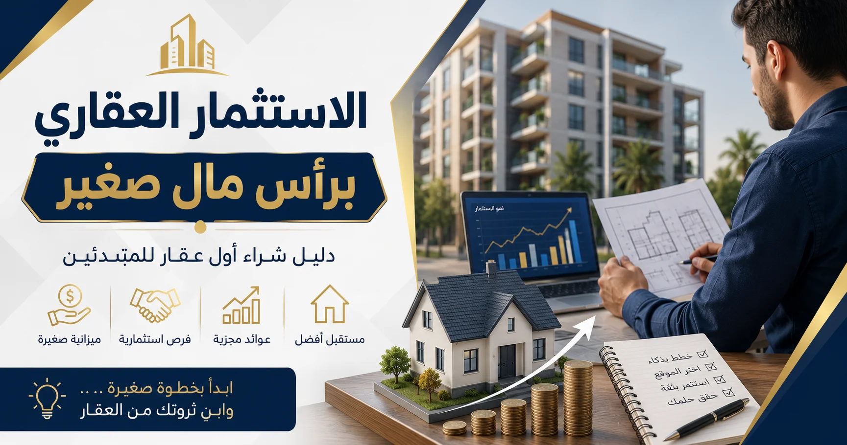 الاستثمار العقاري برأس مال صغير من خلال شراء أول عقار للمبتدئين مع عرض خطة استثمارية ونمو رأس المال في سوق العقارات.