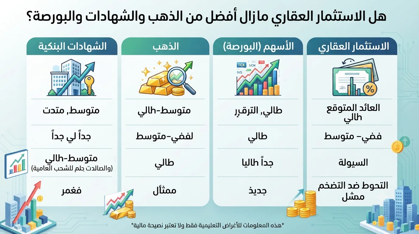 هل الاستثمار العقاري ما زال أفضل من الذهب والشهادات والبورصة؟